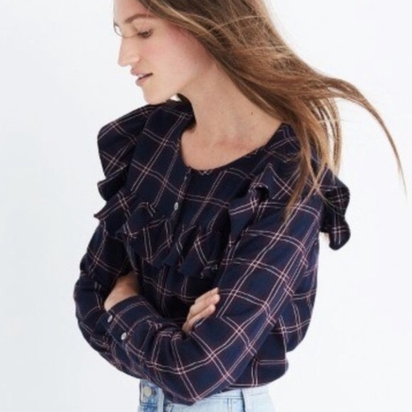Madewell plaid ruffle Yoke top (XS) - Picture 2 of 8